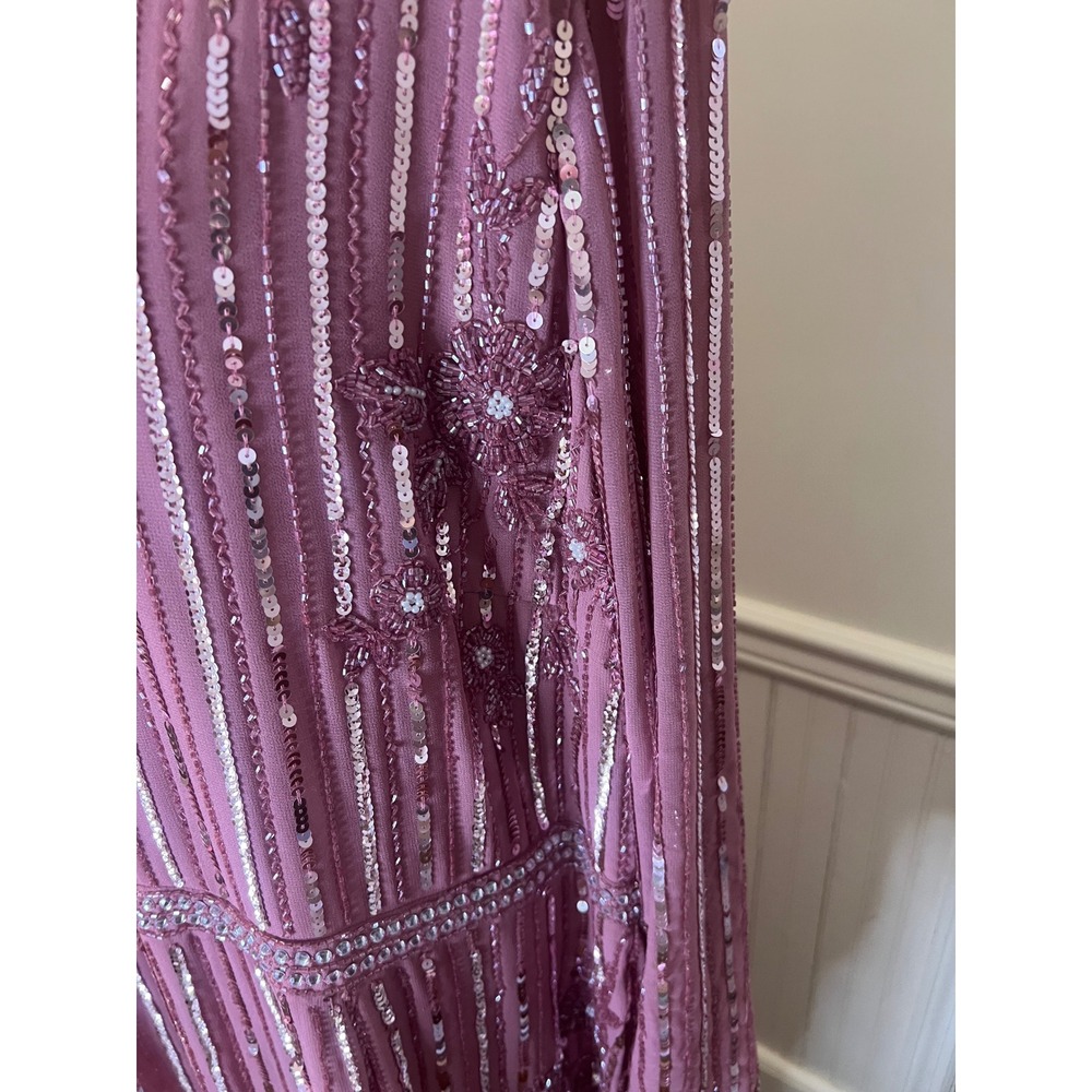 Mac Duggal 93627 Rose Pink Beaded Sequin Long Sleeve Tea‎ Length Dress Womens 24 - Picture 12 of 13